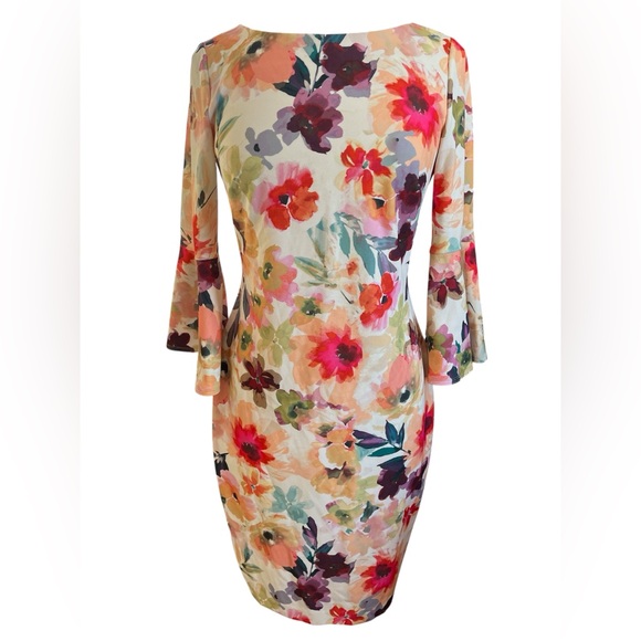 Calvin Klein floral print sheath dress with bell sleeves Size 8 - Picture 3 of 16